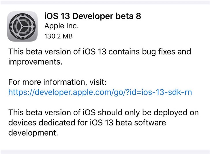 苹果iOS13/iPadOS 13开发者预览版Beta 8正式推送图片1